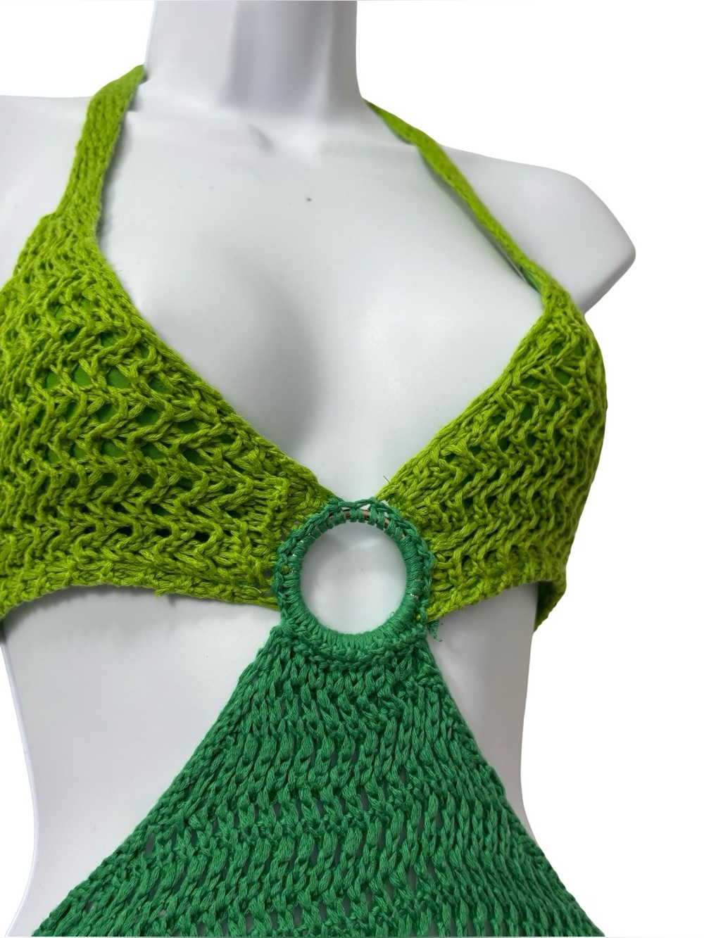 Peppermayo Haven Crochet Maxi Dress Green two-tone halter neck Size XS/S - Picture 6 of 16